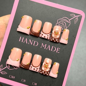 Uñas postizas de pico de pato hechas a mano con diseño 3D de leopardo y punta francesa, reutilizables, de cobertura completa, al por mayor - Product Image 4