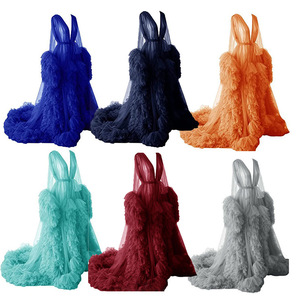Vestido <span class=keywords><strong>de</strong></span> Maternidad para Sesión <span class=keywords><strong>de</strong></span> Fotos, Tul Transparente, Escote en V Profundo, Volantes en Capas, Cola Larga, para Fotografía, Boudoir - Product Image 6