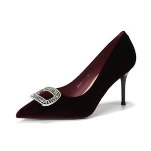 6681N-198 Zapatos de Tacón de Terciopelo con Punta Puntiaguda, Tacón de Aguja, Hebilla con Pedrería, Zapatos de Novia, Tacón Alto, Tendencia de Moda, Color Sólido - Product Image 5