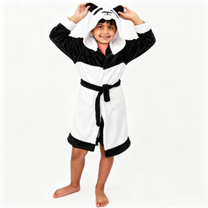 <span class=keywords><strong>Accappatoio</strong></span> per Bambini Personalizzato Economico, Vestaglia in Pile 3D a Forma di Panda, Abbigliamento da Notte - Product Image 1