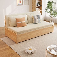 Sofá Cama Plegable de Madera Maciza sin Brazos, Multifuncional 2 en 1, Convertible de 2 Plazas, para Espacios Pequeños, Mueble para Sala de Estar o Dormitorio