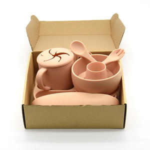 Taza de aprendizaje ecológica sin BPA para recién nacido, tazón de alimentación con pechera de silicona, plato de succión y cuchara suave, juego de comer para bebé, venta al por mayor - Product Image 2