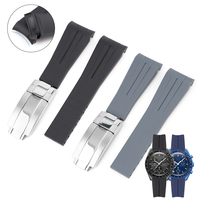 Bracelet de montre en caoutchouc de luxe 20 mm avec extrémités courbées, en silicone marron, fermoir papillon, pour montres GMT