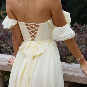 Vestido Maxi Elegante de Gasa con Volantes y Hombros Descubiertos para <span class=keywords><strong>Mujer</strong></span>, con Abertura Alta y Espalda Corsetada, Ideal para Uso Diario, Formal, Fiestas, Noches y Bodas - Product Image 3