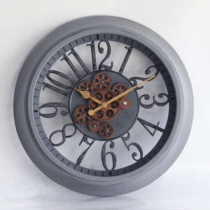 Grande <span class=keywords><strong>horloge</strong></span> murale ronde classique <span class=keywords><strong>en</strong></span> plastique vieilli de 20 pouces <span class=keywords><strong>avec</strong></span> <span class=keywords><strong>engrenage</strong></span> mobile - Product Image 2