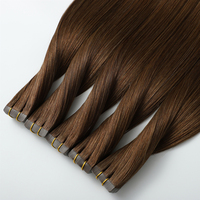 Extensions de cheveux humains à bandes adhésives de qualité supérieure, vierges européennes, cuticules alignées, couleur marron, extrêmement invisibles