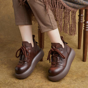 Botines Clásicos Británicos de Otoño, con Plataforma y Tacón de Cuña, de Cuero Genuino, con Cordones, Estilo Grueso y Original - Product Image 2