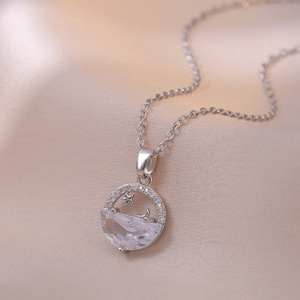 AA016255 chapado en oro delicado cristal circón círculo signo de <span class=keywords><strong>la</strong></span> suerte collar cobre estrella <span class=keywords><strong>Luna</strong></span> colgante gargantilla joyería Mujer - Product Image 4