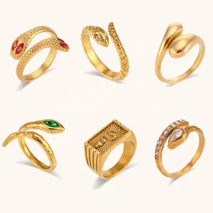 Dingran Wholesale Factory Price Jewelry Set 18K Gold Plated Stainless Steel Waterproof Snake Rings Set