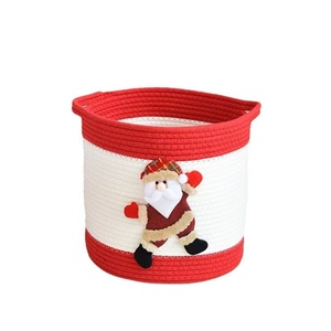 Panier de rangement en corde de coton tissé à la main de qualité supérieure, avec poignée, pour les articles divers de bureau et les cadeaux de Noël - Product Image 2