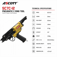 Pince à anneaux pneumatique en alliage d'aluminium ASCOTT SC760 pour anneaux en C de 1,8 mm, idéale pour la fabrication de meubles, matelas et sièges de voiture (OEM)