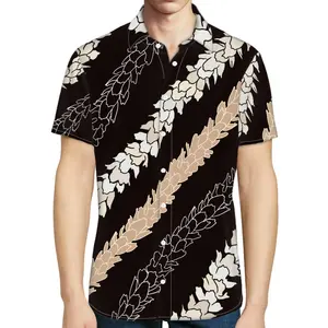 Men Slim Shirts Puakenikeni Samoan Print Fashion Designer Men's Clothes Casual Streetwear Summer Short Sleeved Tops Aloha Shirt