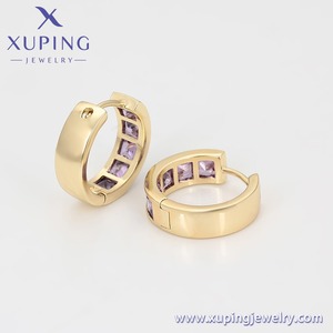 X001110825 <span class=keywords><strong>XUPING</strong></span> Pendientes al por Mayor, Bañados en Oro de 14K, con Circonitas Púrpuras, Tipo Huggie, Elegantes y Delicados, Joyería de Moda para Mujer - Product Image 5