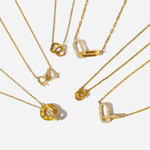 Geometric Double Ring <b>Titanium</b> Steel Necklace With Diamond Inlay For Women Sweater <b>Chain</b> Gift Jewelry - Product Image 1