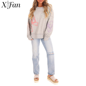 Suéter de Punto Bordado para Mujer, 100% Algodón, de Alta Calidad, Personalizado de Fábrica, Estilo Casual, Talla Grande, para Invierno - Product Image 2