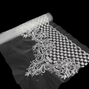 High Quality Custom Mesh With Ultra-thin Lace Trim Suitable For Making Custom Wedding Dresses