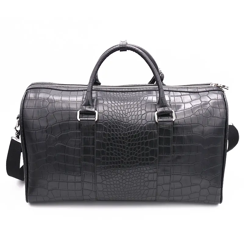 Luxury custom crocodile pattern leather traveling duffle bag luggage travel bag with strap