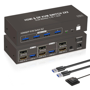 Commutateur <span class=keywords><strong>HDMI</strong></span> Justlink DP HDMI2.0 USB2.0 <span class=keywords><strong>2x2</strong></span> KVM pour PC, projecteur, ordinateur portable, 4K 60Hz HDR USB2.0 DP - Product Image 1