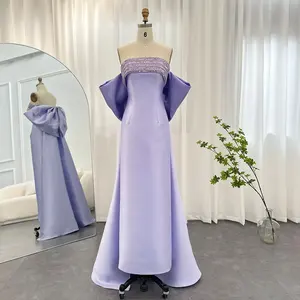 Jancember SCZ011 Lilac Bow Elegant Sequins Beaded Satin Mermaid Evening Prom Dresses