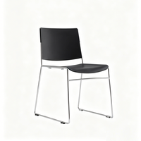 Chaise d'appoint minimaliste en plastique PP noir avec structure en acier tubulaire chromé, empilable, pour salle à manger