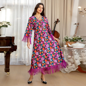 Robes longues à franges en laine AB366 Jalabiya Transfrontalière Arabe Nouvelles robes élégantes pour femmes imprimées bronzantes Dubai Robe musulmane - Product Image 3