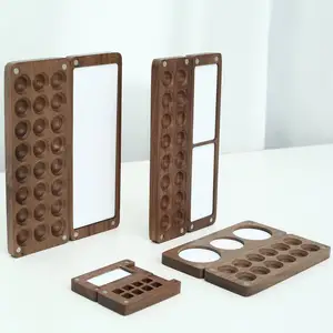 Mini paleta de madera portátil con tapa, bandeja de mezcla de caja de paleta magnética para pintura de acuarela