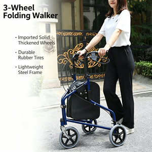 <span class=keywords><strong>Deambulatore</strong></span> <span class=keywords><strong>a</strong></span> 3 Ruote Leggero <span class=keywords><strong>con</strong></span> Freni Manuali e Borsa Portaoggetti, Ausilio per la Mobilità Pieghevole per Anziani, Uso Interno ed Esterno - Product Image 2