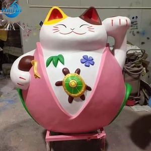 Estatua de <span class=keywords><strong>Gato</strong></span> de la Fortuna - <span class=keywords><strong>Gato</strong></span> de la Suerte de Fibra de Vidrio Pintado a Mano con Campana y Delantal Floral para Hogar, Oficina y Escaparates - Product Image 2