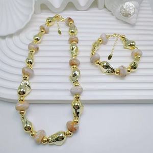 Ensemble de collier en perles dorées, bracelet à breloques en acrylique pastel, pendentif, bijoux, cadeau pour femmes - Product Image 3