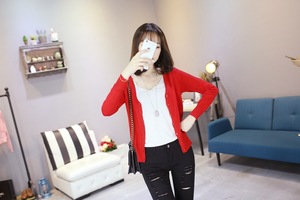 Abrigo Tipo Cárdigan de Punto para Mujer en Color Sólido Otoño Invierno Casual con Cuello en V Manga Larga Suéter de Ganchillo Abrigo Tops Femeninos - Product Image 6