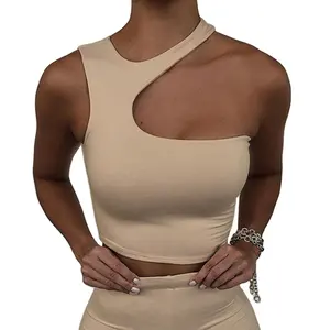 Cut Out Sexy Crop Off Shoulder Solid 2022 Skinny Sport Short Tops Women Tank Irregular Summer Tank Tops