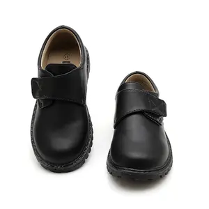 G008 Hot Sale Plus Size Customized Black Leather Dress Shoes Boy Kids Uniform Stock Children Shoes Back to School Shoe for Boys