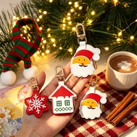 Mini porte-monnaie de Noël en cuir PU avec porte-clés, motif Père Noël, flocon de neige, maison, fermeture éclair, sac de rangement pour écouteurs, pendentif de fête