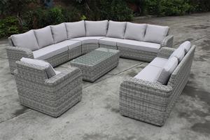 Elegante transversal de jardín al aire libre medio redondo sofá de ratán salón en mimbre tejido y de marco de aluminio - Product Image 3