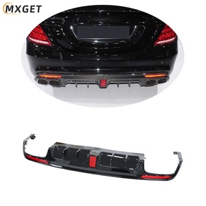 Bộ khuếch tán môi phía sau xe buýt với ống đuôi và ánh sáng cho Mercedes Benz W222 14-18 PP nhựa đen bóng - Product Image 2