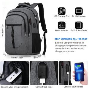 Sac à livres gris de grande capacité pour filles et garçons pour le lycée avec compartiment pour ordinateur portable et port de charge USB - Product Image 3