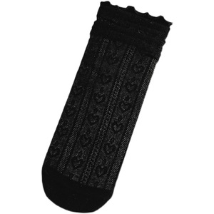 Chaussettes mi-mollet pour femme, fines, en dentelle <span class=keywords><strong>et</strong></span> résille, transparentes, à bord volanté, jacquard cœur, style décontracté, assorties au quotidien - Product Image 2