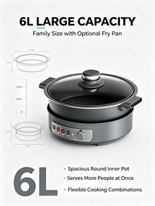 Marmite électrique multifonctionnelle détachable 6L, cuisinière électrique avec <span class=keywords><strong>plaque</strong></span> de <span class=keywords><strong>cuisson</strong></span>, revêtement antiadhésif, vente en gros usine, OEM disponible - Product Image 4