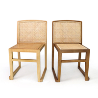 Chaise de salle à manger en rotin et bois massif, cadre carré, dossier en rotin, chaise en bois de style mid-century pour la maison, la salle à manger, le café