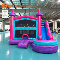 Château gonflable Ceyu Teal Pink avec toboggan et piscine d'atterrissage pour location événementielle et fêtes d'enfants
