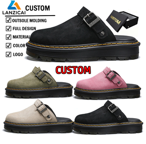 Mules mi-ouvertes en cuir véritable pour hommes et femmes, chaussures à semelle épaisse, sabots confortables pour enfants, sandales personnalisées - Product Image 1