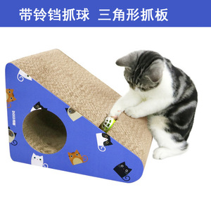 Triangular <b>Cat</b> <b>Scratching</b> Board 340x270x250mm With Ball Blue Durable <b>Cat</b> Toy - Product Image 4