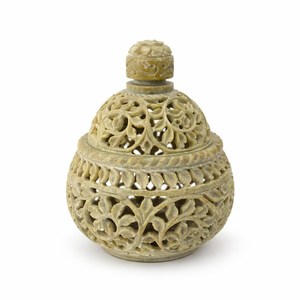 Carved Stone Incense <b>Burner</b> With Intricate Floral Pattern Antique Style Home Decoration Piece Elegant Aromatherapy Holder Decor - Product Image 3