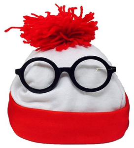 MH-0118 Beanie <strong>Hat</strong> with Nerd Glasses Knitted Fabric Red and White Waldo Inspired <strong>Holiday</strong> and Theme Costume Props Sets - Product Image 2