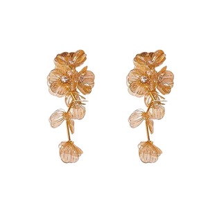 Fashion Exaggerated Party Wedding Gold Colored Metal Flower Petal Diamond <strong>Earring</strong> Luxury Women Leaves Tassel <strong>Earring</strong> - Product Image 1