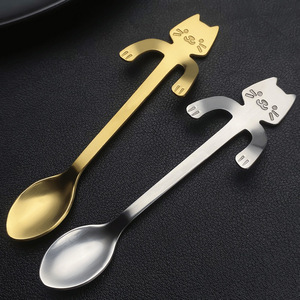 Cuillère à chat en acier inoxydable 304, cuillère à mélanger de dessin animé pour café, desserts, gâteaux, qualité alimentaire - Product Image 1