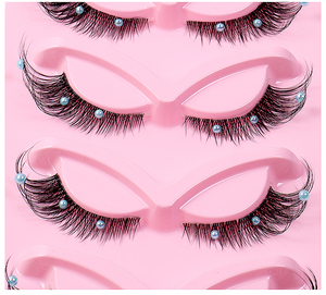 Nouveau Design <span class=keywords><strong>Foxy</strong></span> Winged Cat Eye Lashes Clear Band Full Strip Faux Mink Fluffy Eyelashes avec Diamond - Product Image 2