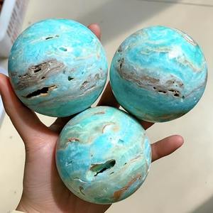 6-7cm Hot Sale Healing Sphere Blue Mineral Crystal Ball Crystal Crafts Blue and White Gemstone <b>Ornaments</b> Hemimorphite Sphere - Product Image 3
