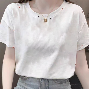 Camiseta de manga corta estampada para mujer, top de cuello redondo a la moda de verano - Product Image 4