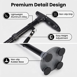 Canne de marche pliable à LED pour seniors, hauteur réglable, légère, durable, en aluminium, matériel de réadaptation thérapeutique - Product Image 4